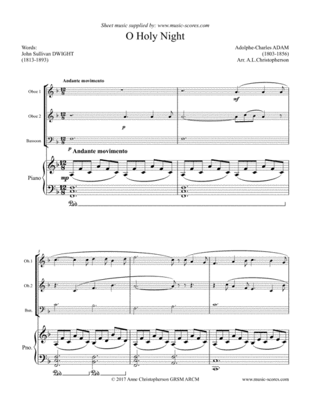 O Holy Night; Cantique de Noel - 2 Oboes, Bassoon and Piano (arr. Anne L Christopherson GRSM ARCM)