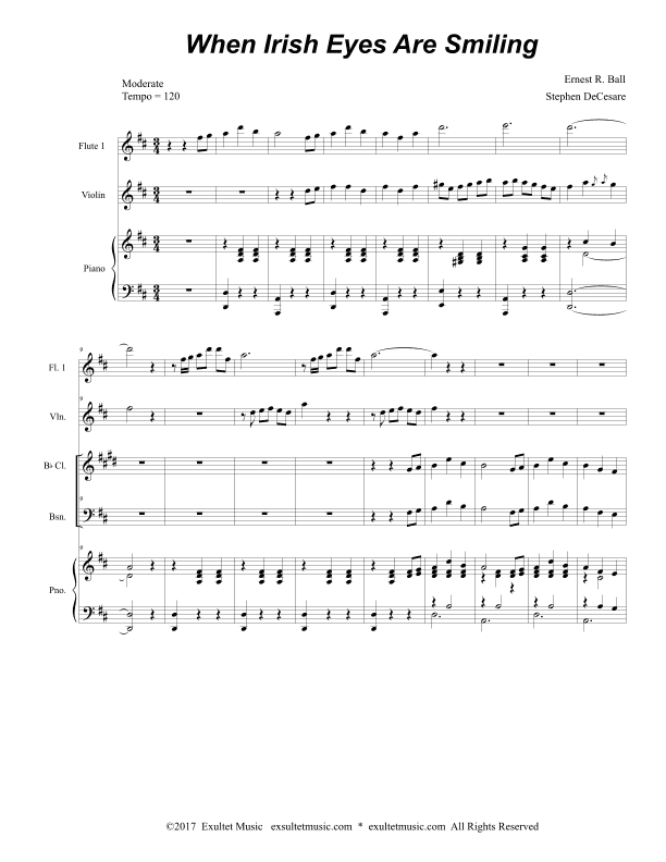 When Irish Eyes Are Smiling (for Woodwind Quartet and Piano) (arr. Stephen DeCesare)