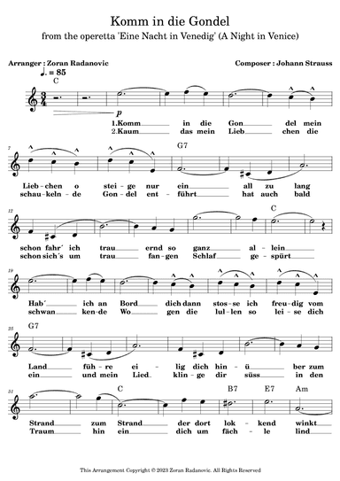 Komm in die Gondel - lead sheet (arr. Zoran Radanovic)