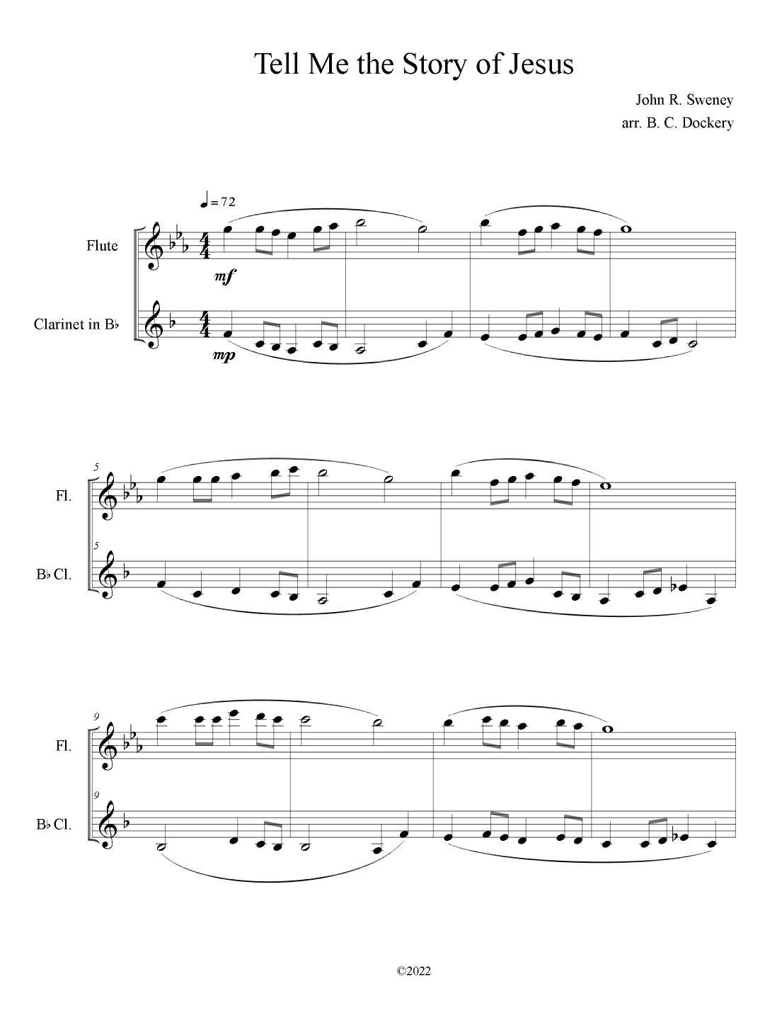 Tell Me the Story of Jesus (Flute and Clarinet Duet) (arr. B. C. Dockery)
