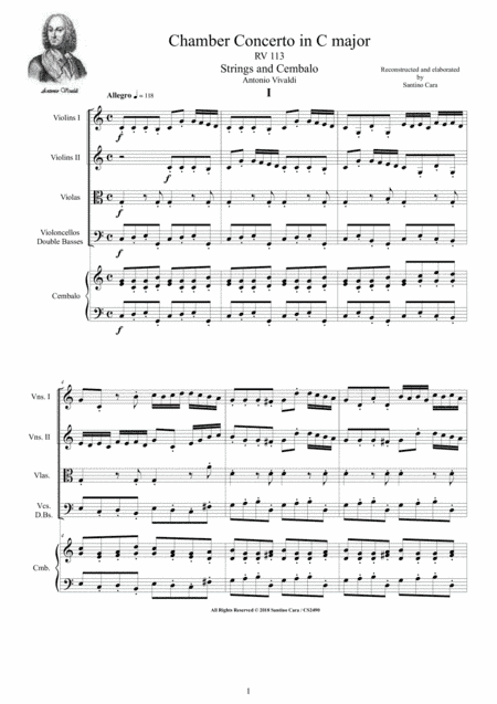 Vivaldi - Chamber Concerto in C major RV 113 for Strings and Cembalo (arr. Santino Cara)