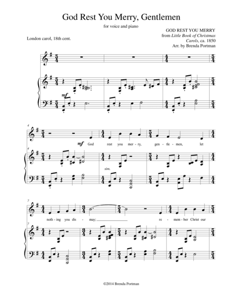 God Rest You Merry, Gentlemen, High Voice, arr. Brenda Portman (arr. Brenda Portman)