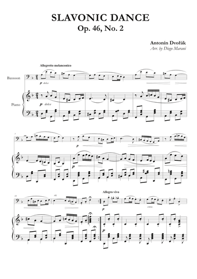 Slavonic Dance Op. 46 No. 2 for Bassoon and Piano (arr. Diego Marani)