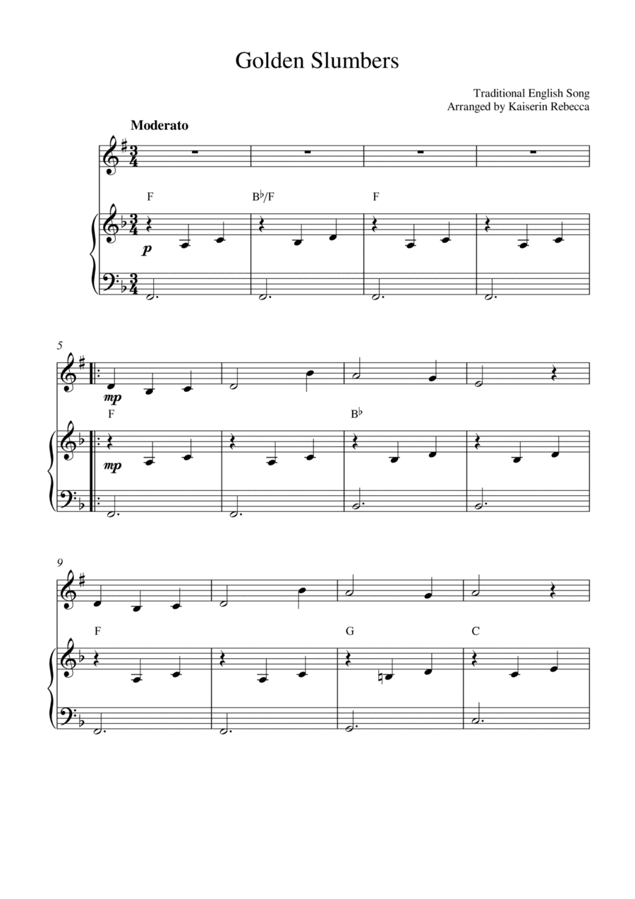 Golden Slumbers (for Bb trumpet solo and piano accompaniment) (arr. Kaiserin Rebecca)