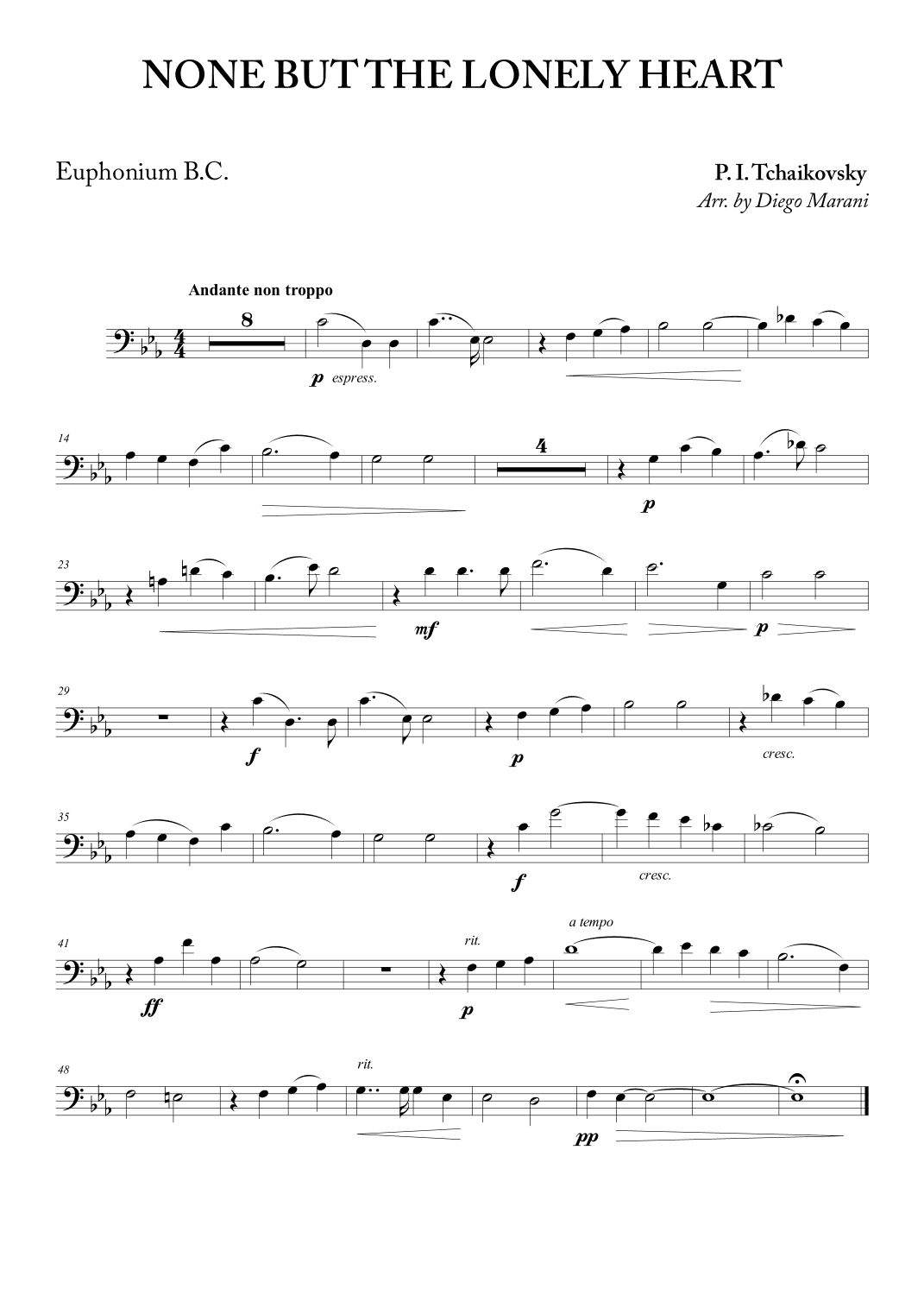 None but the Lonely Heart for Euphonium and Piano (arr. Diego Marani)
