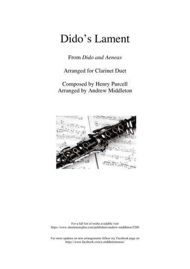 Dido's Lament arranged for Clarinet Duet (arr. Andrew Middleton)
