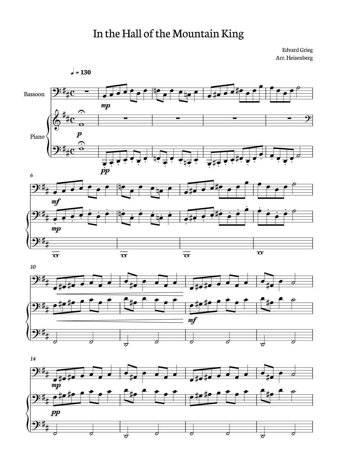 In The Hall of the Mountain King for Bassoon (arr. Heisenberg)