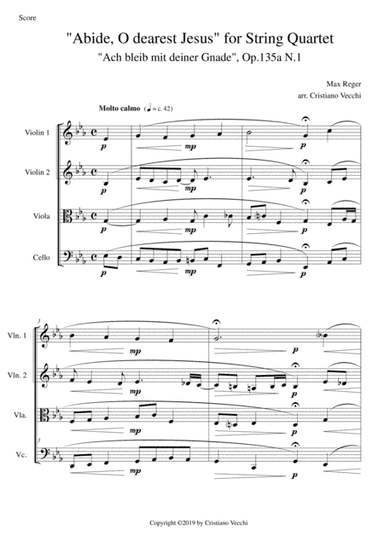 "Abide, O dearest Jesus" for String Quartet (arr. Cristiano Vecchi)