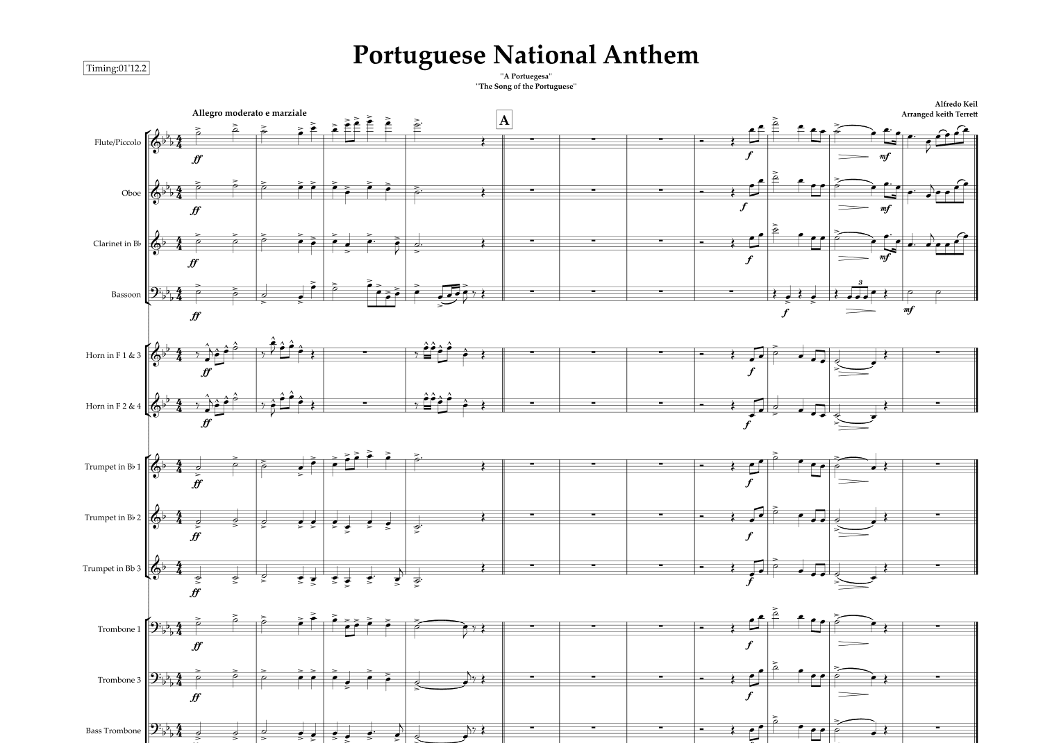 Portuguese National Anthem for Symphony Orchestra (Olympic National Anthem Series) (arr. Keith Terrett)
