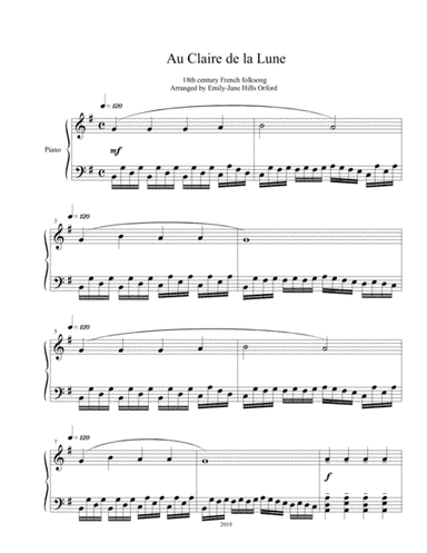 Au Claire de la Lune (arr. Emily-Jane Hills Orford, arranger)