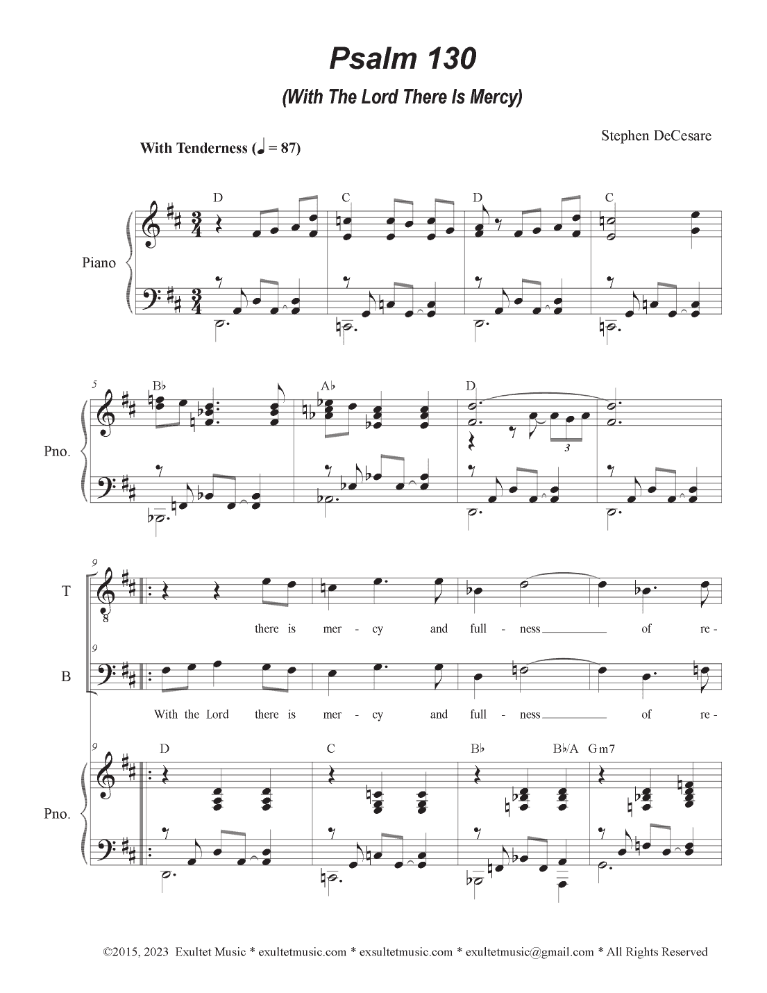 Psalm 130 (With The Lord There Is Mercy) (2-part choir - (TB)