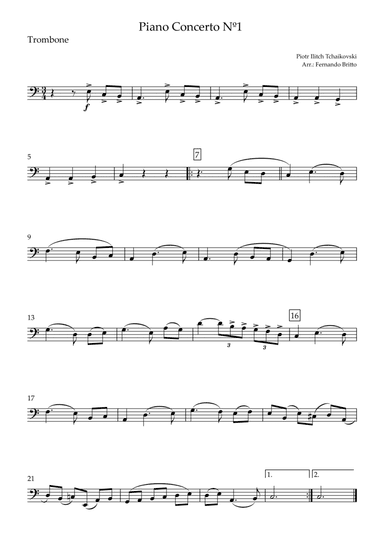 Piano Concerto Nº 1 - 1st Mov. Theme (P. Tchaikovsky) for Trombone Solo (C Major) (arr. Fernando Britto)