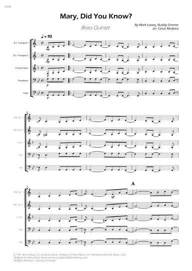 Mary, Did You Know? - Score Only (arr. César Madeira)