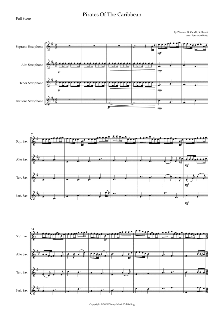 Pirates Of The Caribbean (arr. Fernando Britto)