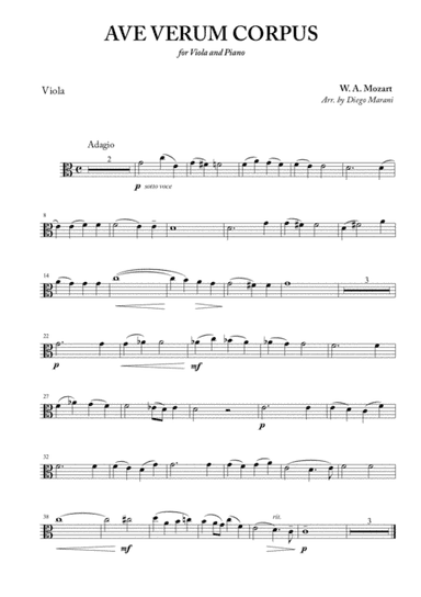Ave Verum Corpus for Viola and Piano (arr. Diego Marani)