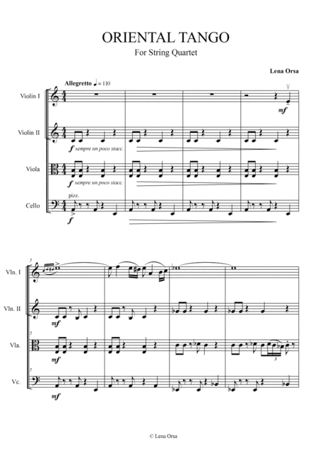 Oriental Tango for String Quartet SCORE