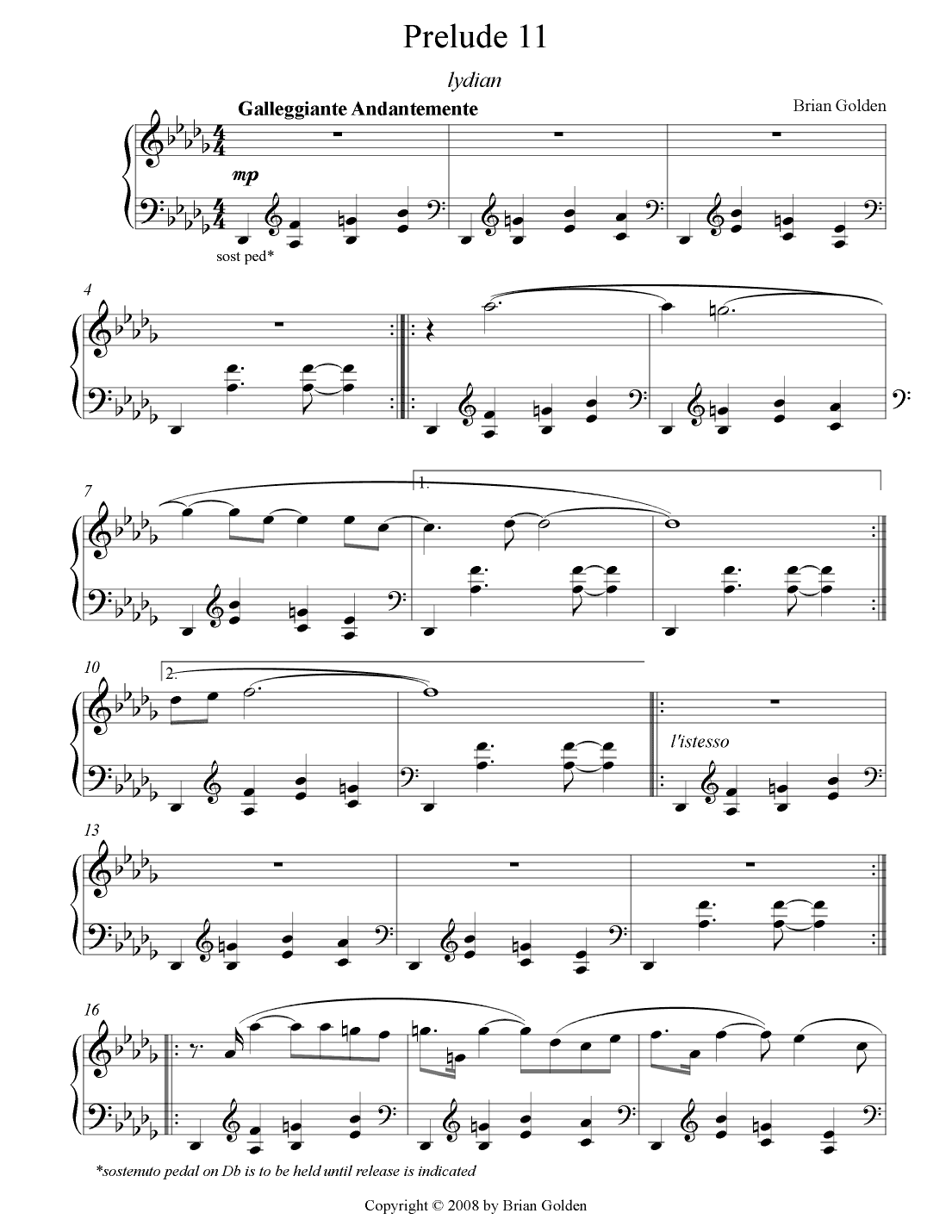 Prelude 11 in Db Major Lydian