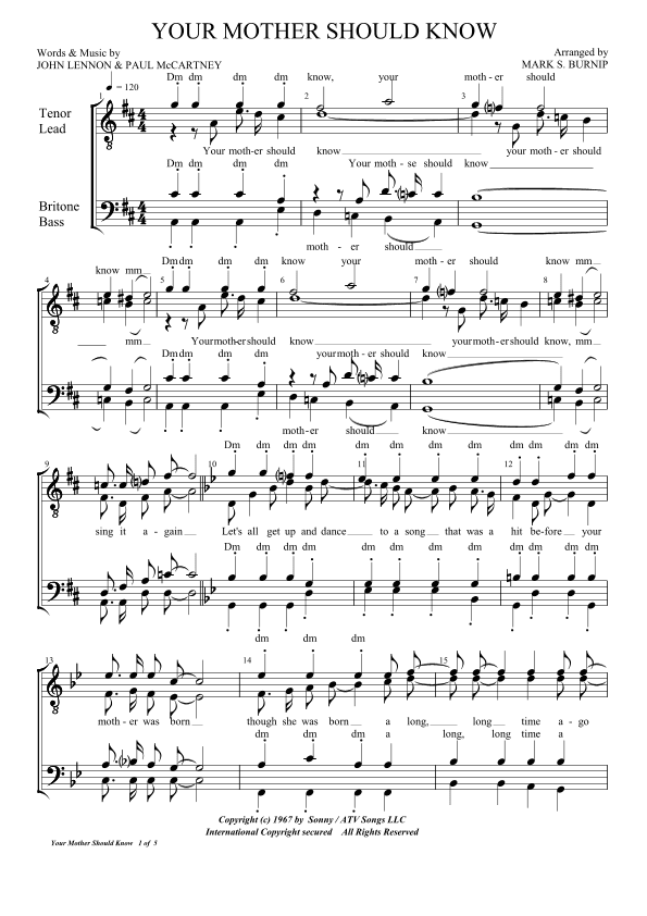 Your Mother Should Know (arr. Mark Burnip)
