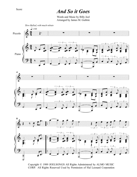 And So It Goes (arr. James M. Guthrie, ASCAP)
