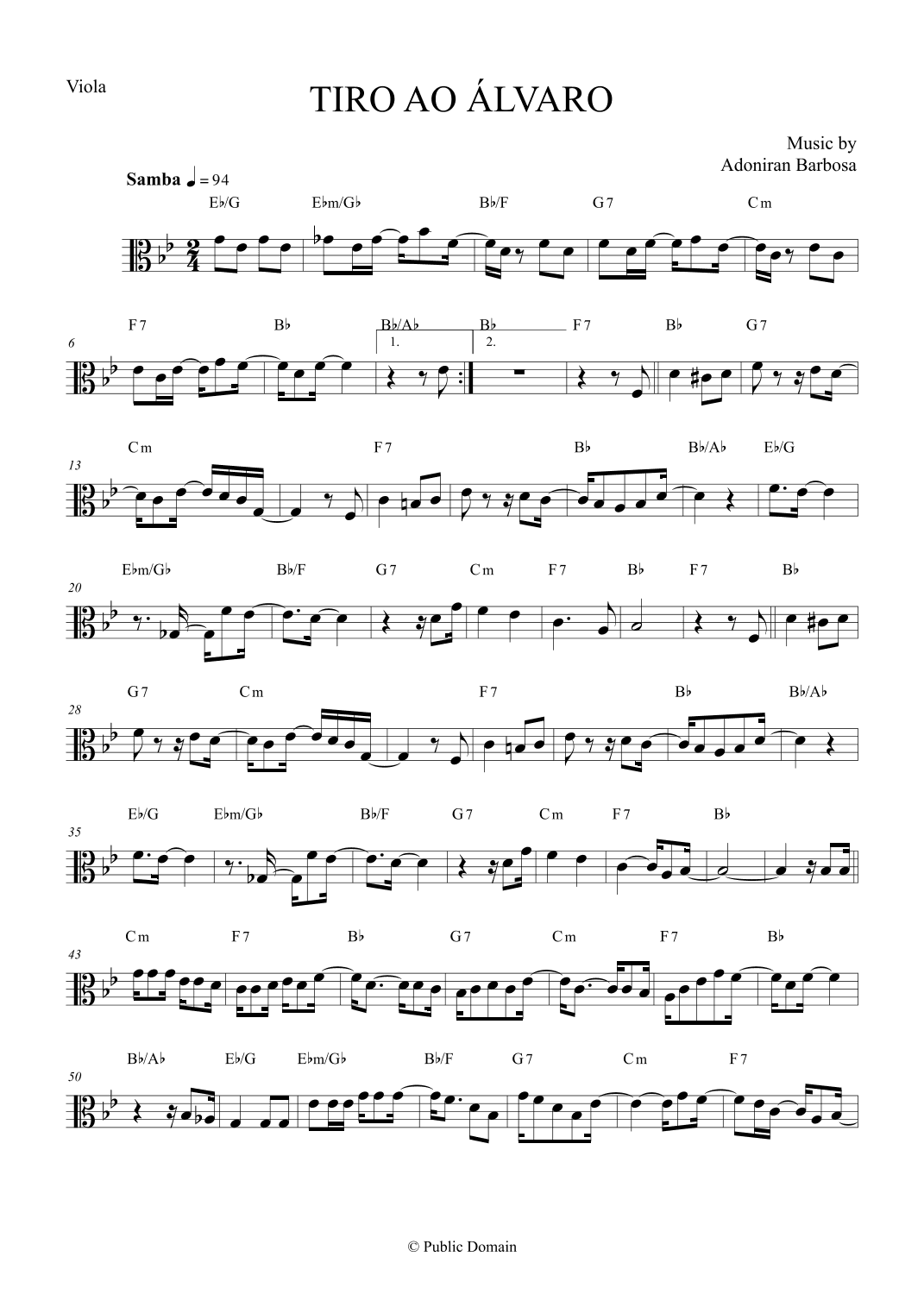 Tiro ao Álvaro by Adoniran Barbosa - Viola (arr. The Sheet Music Library)