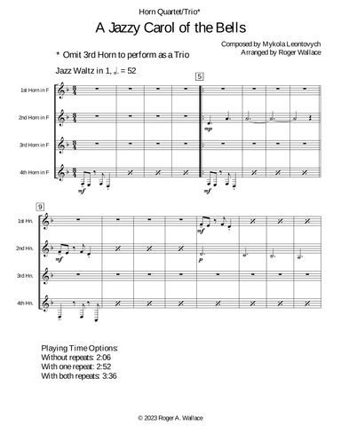 Carol of the Bells (Jazz Waltz for Horn Quartet) (arr. Roger Wallace)