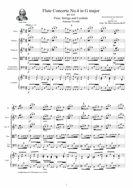 Vivaldi - Flute Concerto No.4 in G major Op.10 RV 435 for Flute, Strings and Cembalo (arr. Santino Cara)
