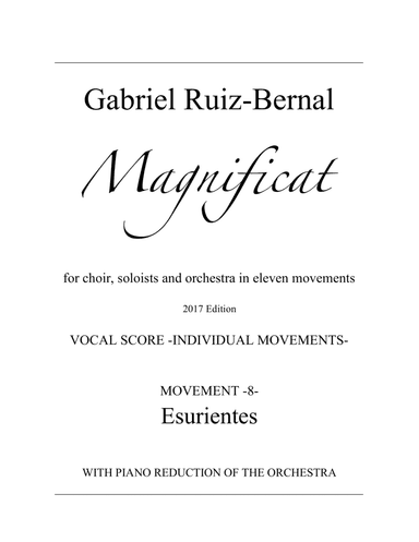 MAGNIFICAT. Mov. 8  Esurientes.  Aria for Baritone with piano accompaniment (orchestra reduction)