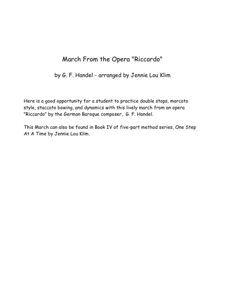 March from "Riccardo" by G. F. Handel for Violin and Piano (arr. Jennie Lou Klim)