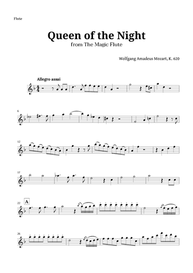 Queen of the Night by Mozart for Flute Solo (arr. Langanho)