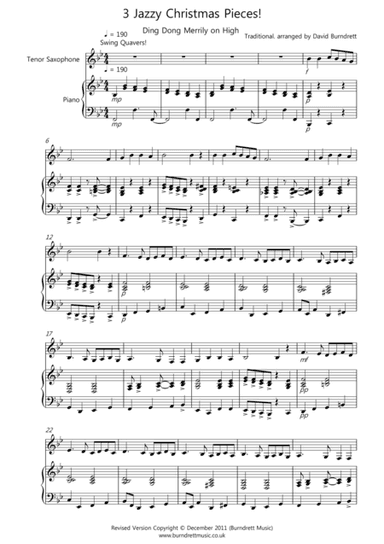 3 Jazzy Christmas Pieces for Tenor Saxophone and Piano (arr. David Burndrett)