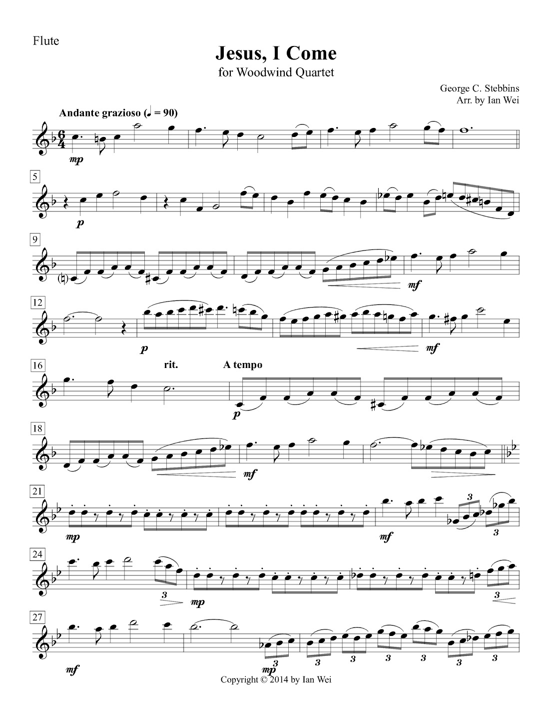 Jesus, I Come for Woodwind Quartet (arr. Ian Wei)