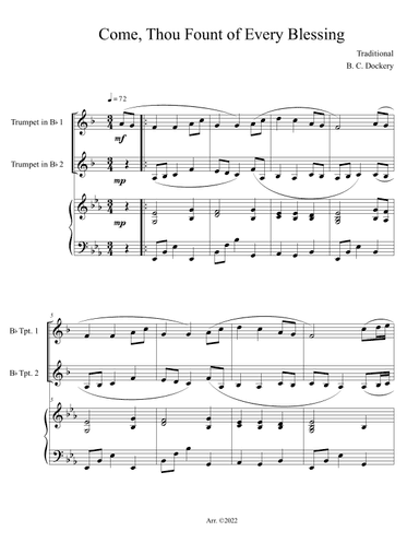 Come, Thou Fount of Every Blessing (Trumpet Duet with Piano Accompaniment) (arr. B. C. Dockery)