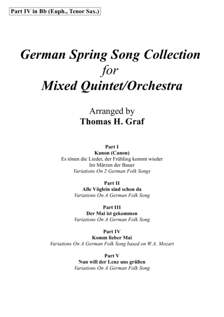 German Spring Song Collection - 5 Concert Pieces - Multiplay - Part 4 in Bb (arr. Thomas H. Graf)