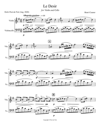 Le Désir (The Desire), Op. 14 - Henry Cramer (Violin and Cello) (arr. Peet du Toit)