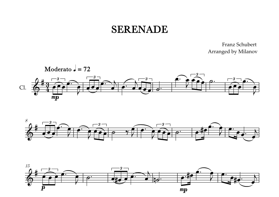 Serenade | Schubert | Clarinet in Bb (arr. Milanov)