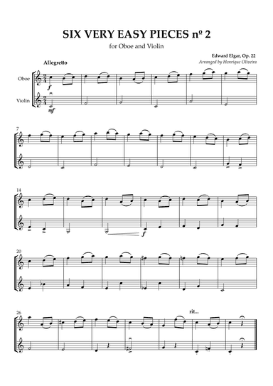 Six Very Easy Pieces nº 2 (Allegretto) - Oboe and Violin (arr. Henrique Oliveira)