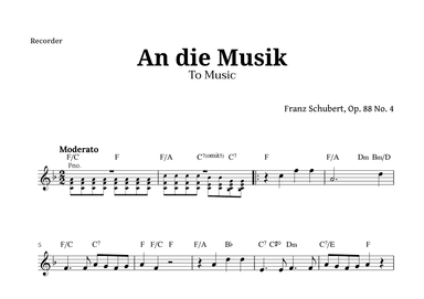 An die Musik (To Music) by for Recorder (arr. Langanho)