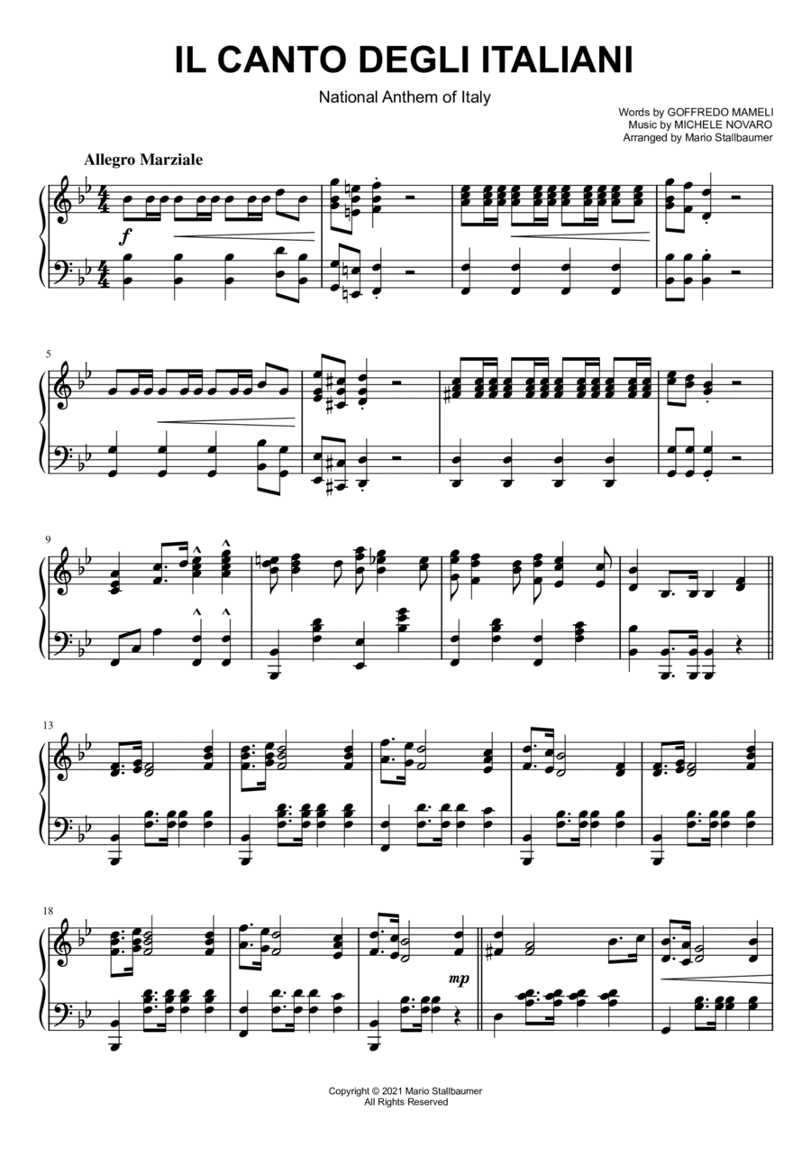 Il Canto degli Italiani (National Anthem of Italy) - Piano Solo (arr. Mario Stallbaumer)