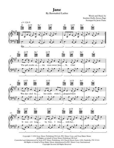 Jane (arr. Javin Tham)