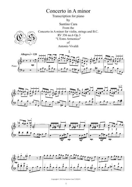 A.Vivaldi-Concerto in A minor (Rv 356) transcription for piano (arr. Santino Cara)