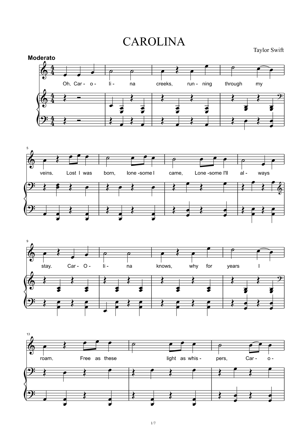 Carolina (arr. Taylor Swift)