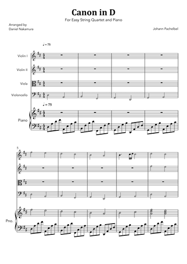 Canon In D (for String Quartet with Piano) (arr. Daniel Nakamura)