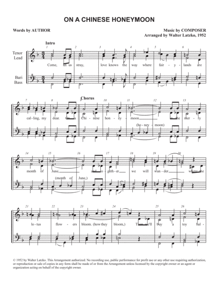 On A Chinese Honeymoon (arr. Walter Latzko)