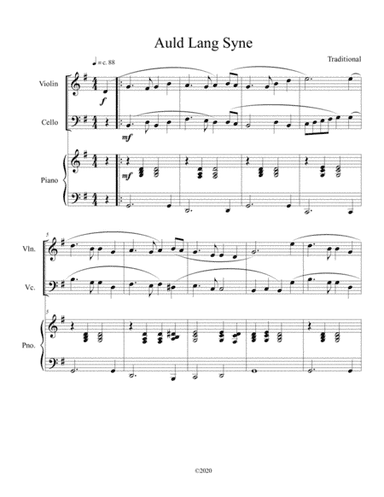 Auld Lang Syne (violin and cello duet) with optional piano accompaniment (arr. B. C. Dockery)