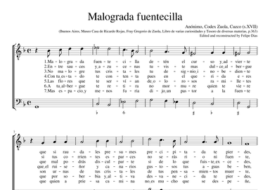 Malograda fuentecilla (arr. Early Music Scores)