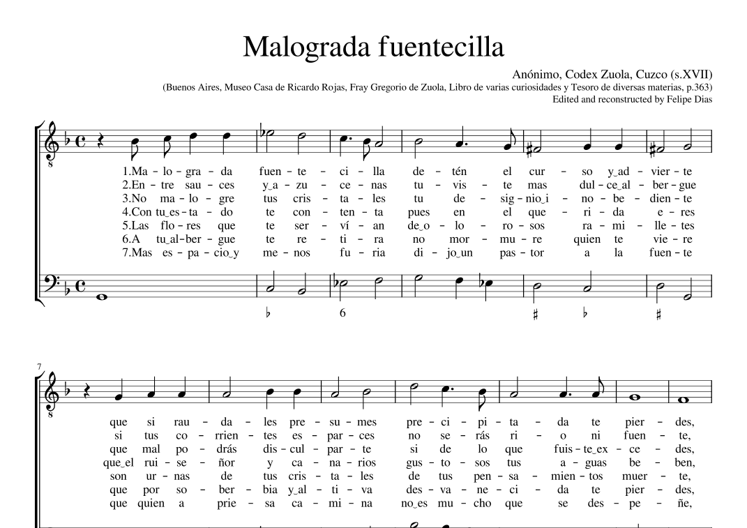 Malograda fuentecilla (arr. Early Music Scores)
