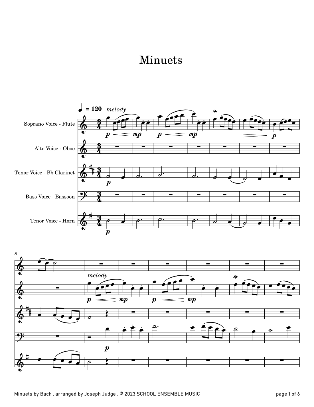 Minuets by Bach for Woodwind Quartet in Schools (arr. Joseph Judge)