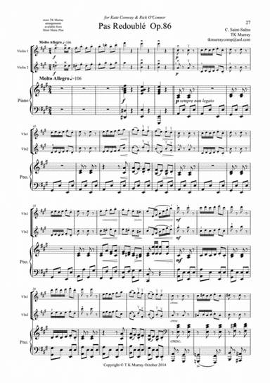 Saint-Saens - Pas Redouble Op.86 - 2 Violins, Violin Duo, Violin Group & Piano (arr. Tim TK Murray)