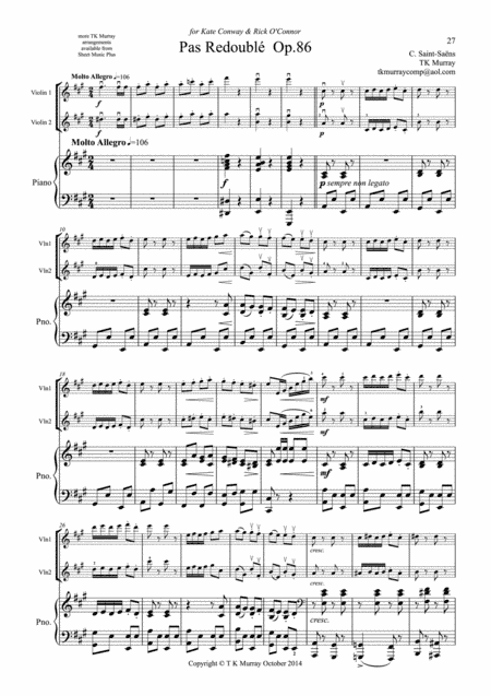 Saint-Saens - Pas Redouble Op.86 - 2 Violins, Violin Duo, Violin Group & Piano (arr. Tim TK Murray)