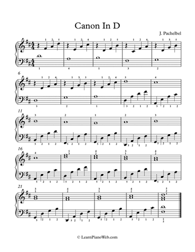 Canon in D, J. Pachelbel - Easy Piano (arr. LearnPianoWeb.com)